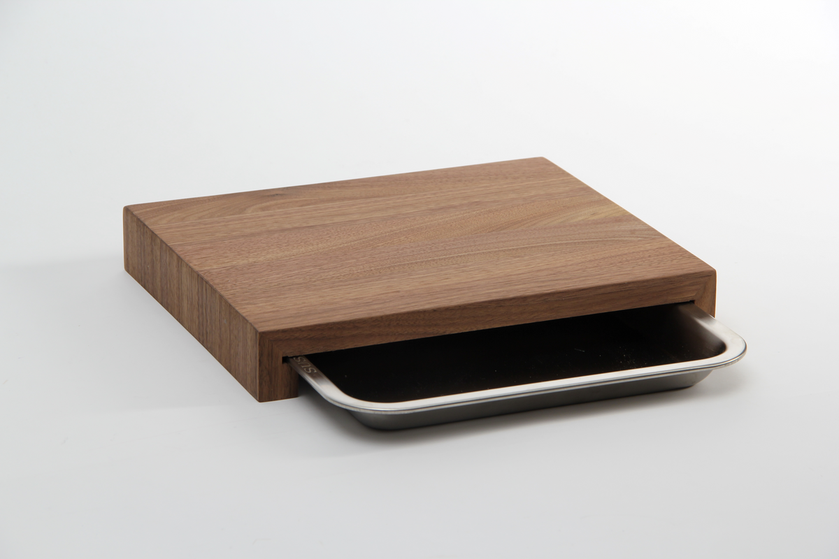 Cutting board with stainless steel tray