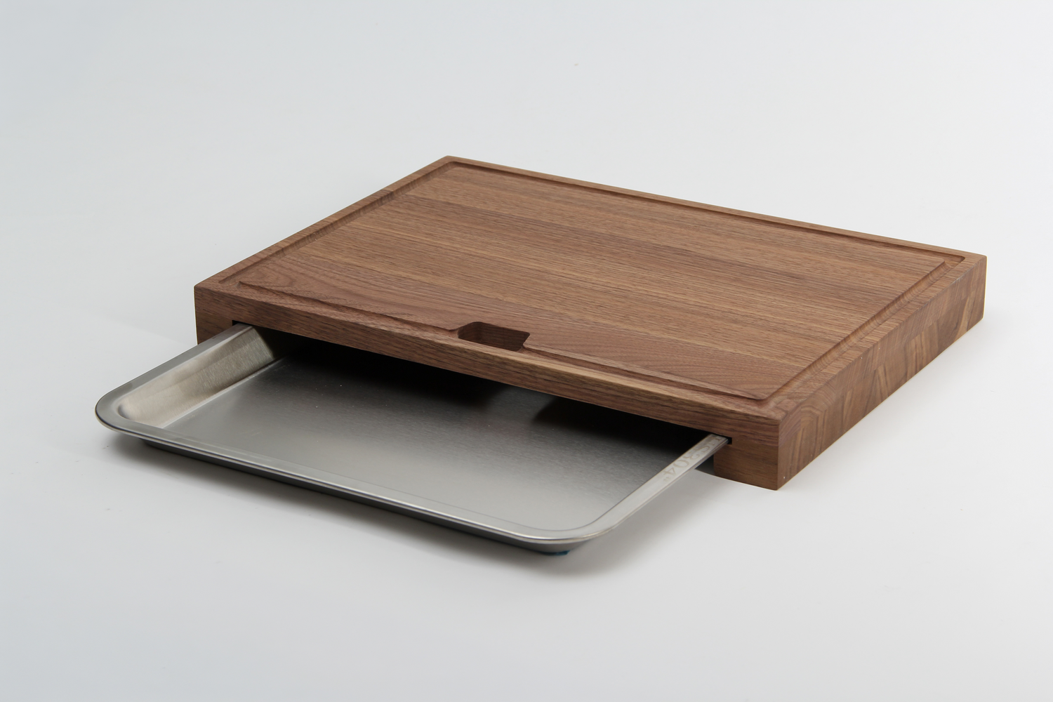 Serving board with stainless steel tray