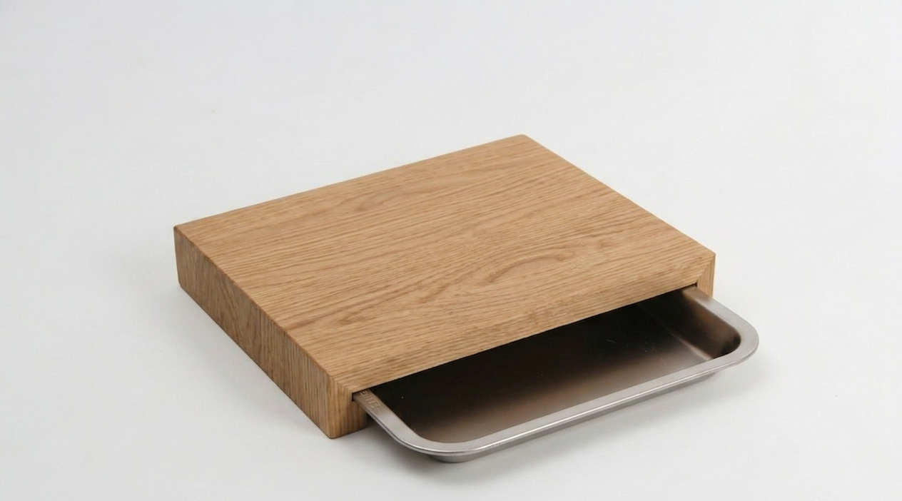 Cutting board with stainless steel tray