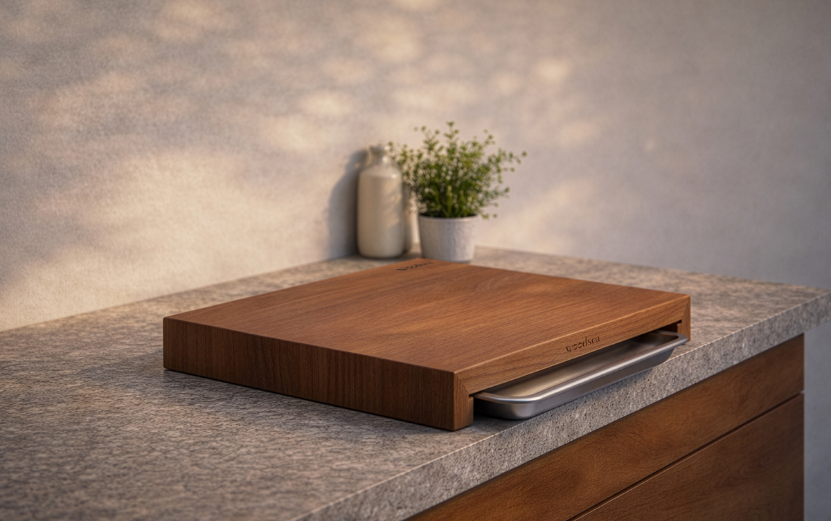 Cutting board with stainless steel tray