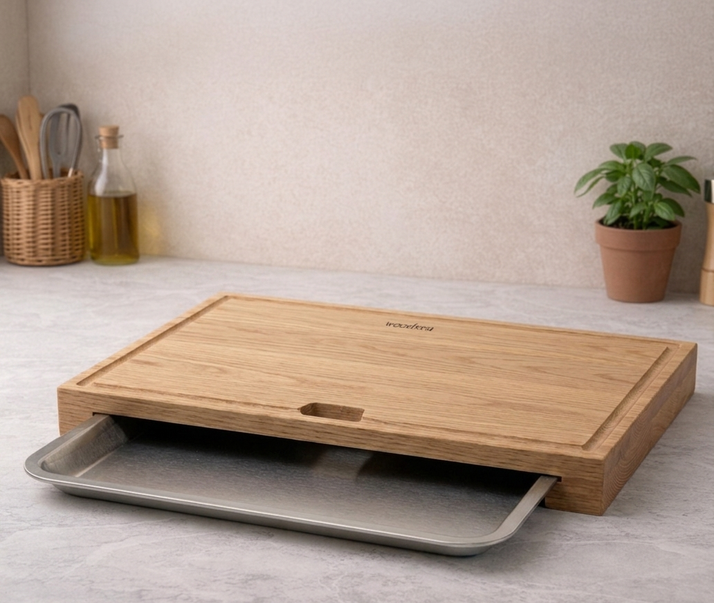 Serving board with stainless steel tray