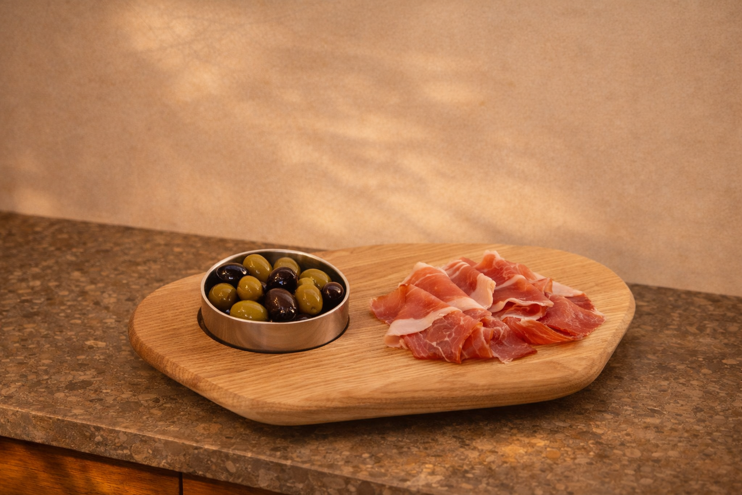 Serving board with metal bowl