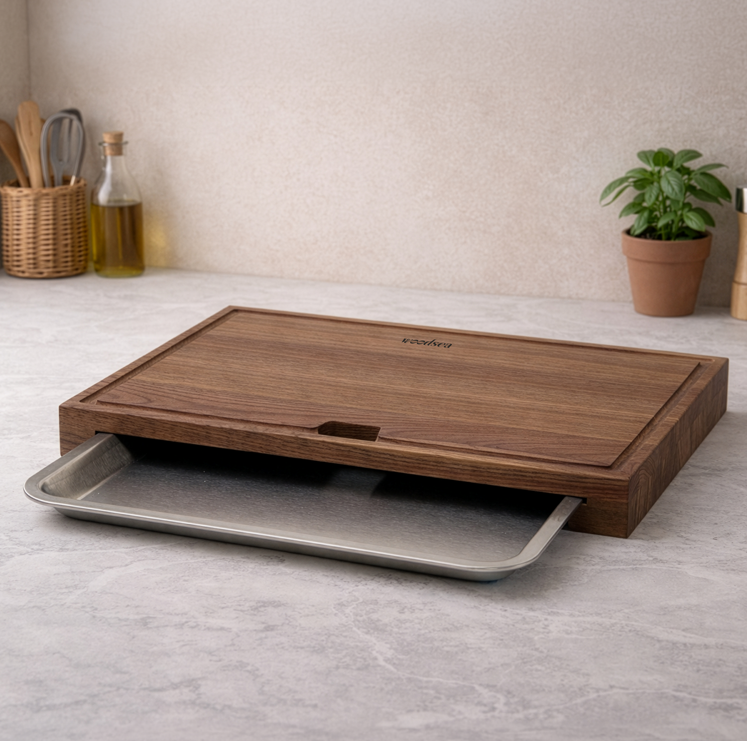 Serving board with stainless steel tray