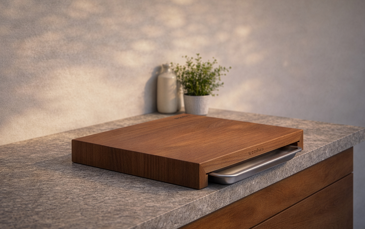 Cutting board with stainless steel tray