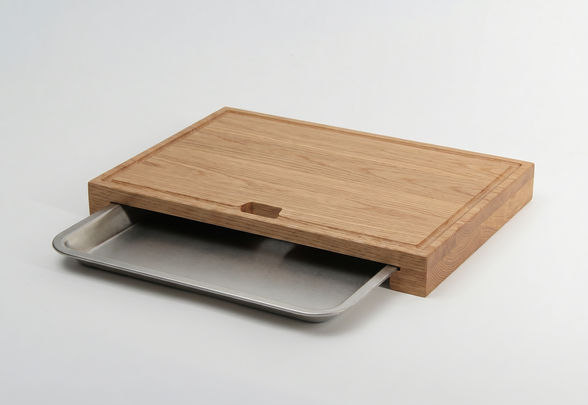 Serving board with stainless steel tray